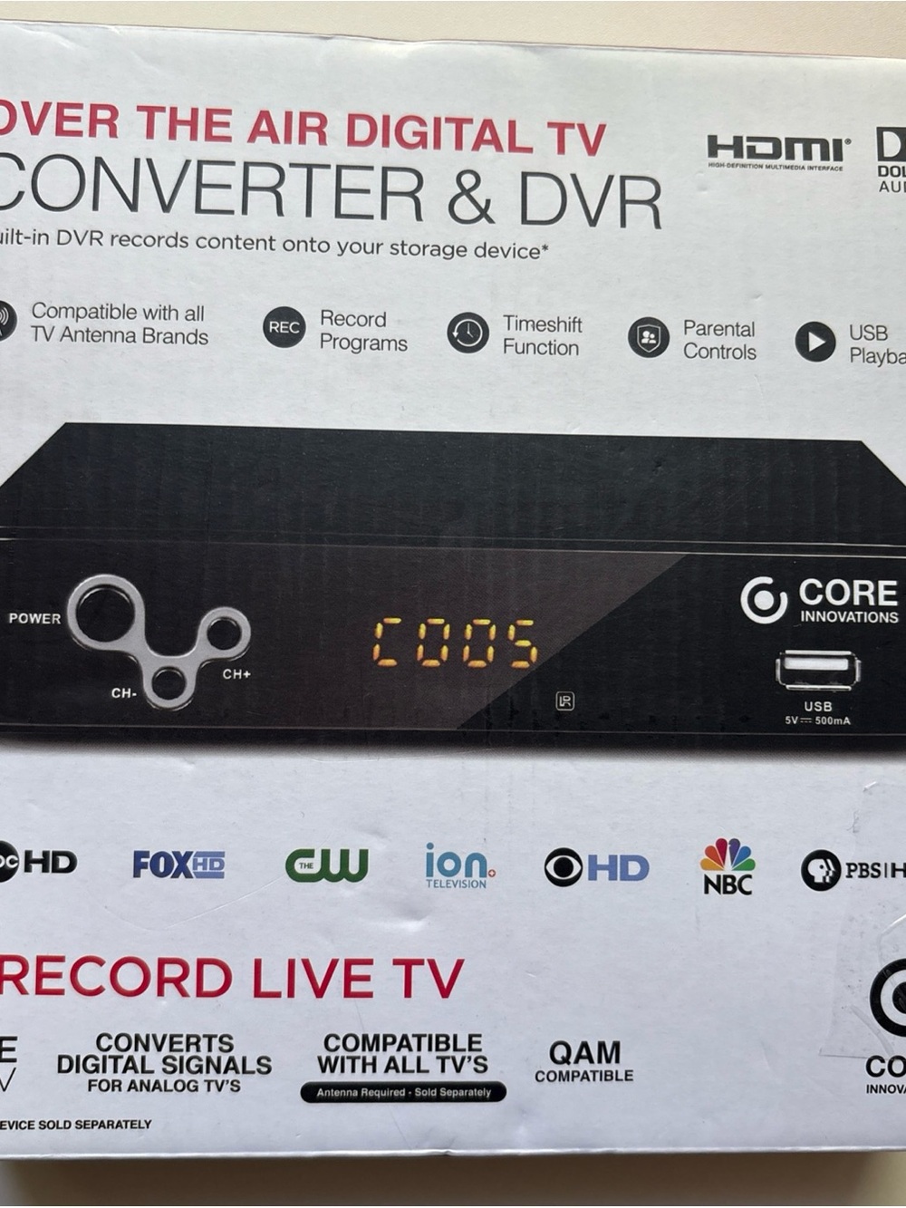 Black Over-the-Air Digital TV Converter & DVR